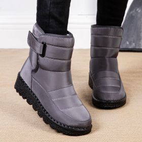 Winter new warm large size women's snow boots Female Velcro waterproof high top shoes couple plus fleece snow boots (Color: grey, size: 44)