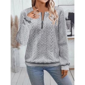 Women's Textured Half Zip Pullover Tops Casual Long Sleeve Crewneck Sweatshirts (Option: Gray-S)