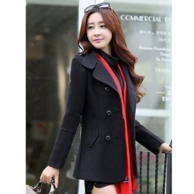 Ladies Autumn Casual Woolen Coat (Option: Black-2XL)