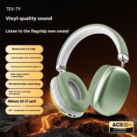 TEX-T9 Bluetooth Headset Wireless Headphone Head-mounted (Color: Green)