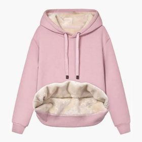 Autumn And Winter Warm Lamb Fleece Pocket Hooded Sports Sweatshirt Jacket For Women (Option: Pink-L)
