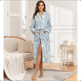 Local Stock Plush Oversize Winter Soft Warm Long Flannel Bathrobe With Hooded Women Thick Night Fleece Bath Robes Dressing (Option: Hooded blue-S)