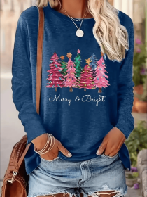 Women's Printed Long Sleeve Hoodless Sweatshirt (Option: Blue-2XL)
