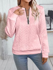 Casual Neckline Long-sleeve Zipper Sweaters Women's Clothing (Option: Pink-M)