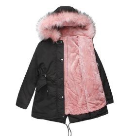 Parka Cotton-padded Coat Mid-length Hooded (Option: Black Pink-M)
