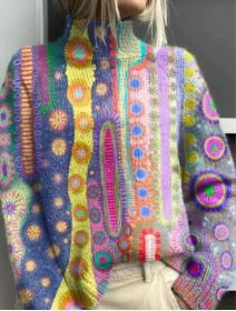 Printed Autumn And Winter New High Neck Long Sleeve Sweaters Women's Clothing (Option: Style 19-XXXL)