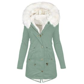 Women's cotton padded jacket with white collar (Option: Emerald-2XL)