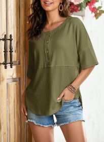 Women's Waffle Knit Top Fashion (Option: Green-XXL)