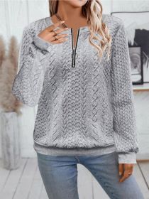 Casual Neckline Long-sleeve Zipper Sweaters Women's Clothing (Option: Gray-M)