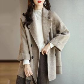 Women's Fashion New Woolen Mid-length Coat (Option: Coffee Color-L)