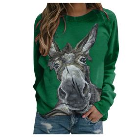 Loose Round Neck Donkey Head Floral Print Long Sleeve Pullover (Option: Green-M)