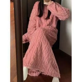 Winter Coral Fleece Sleepwear Women's Nightgown Long Night Dress Pajamas With Pockets Thickened Jacquard Dress Warm Home Clothes (Option: Pink-XL)