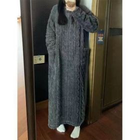 Winter Coral Fleece Sleepwear Women's Nightgown Long Night Dress Pajamas With Pockets Thickened Jacquard Dress Warm Home Clothes (Option: Dark Gray-XL)
