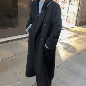 Women's Gray Woolen Plump Girls Loose All-match Coat (Option: Black-L)