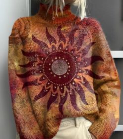 Printed Autumn And Winter New High Neck Long Sleeve Sweaters Women's Clothing (Option: 2 Black Line E127-S)