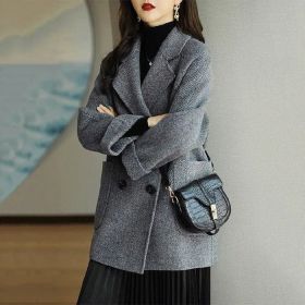 Women's Fashion New Woolen Mid-length Coat (Option: Blue-XL)