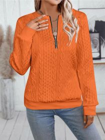 Casual Neckline Long-sleeve Zipper Sweaters Women's Clothing (Option: Orange Red-L)