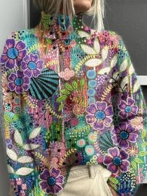 Printed Autumn And Winter New High Neck Long Sleeve Sweaters Women's Clothing (Option: Black Line E127-M)