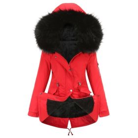 Parka Cotton-padded Coat Mid-length Hooded (Option: Red-5XL)