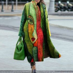 Women's Color Matching Plaid Long-sleeved Coat (Option: Green Abstract-5xl)
