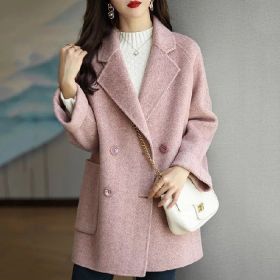 Women's Fashion New Woolen Mid-length Coat (Option: Pink-2XL)