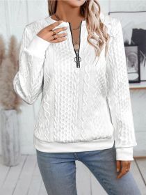 Casual Neckline Long-sleeve Zipper Sweaters Women's Clothing (Option: White-XL)